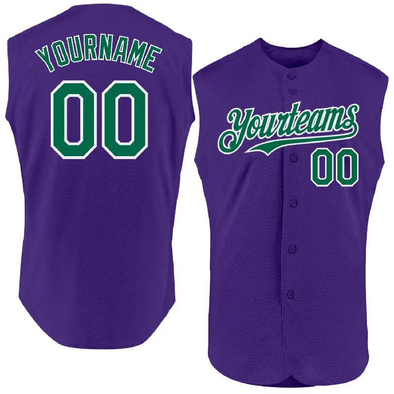 Baseball Jersey With Team Name-Custom Purple Kelly Green-White Authentic Sleeveless Baseball Jersey