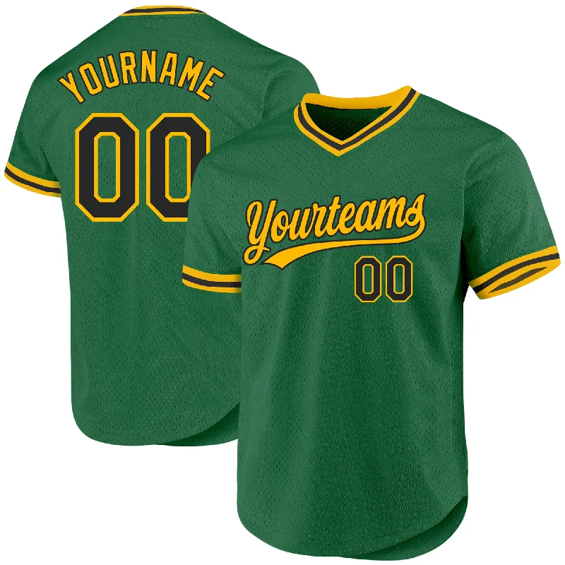 Personalized Baseball Jersey For Custom Fit-Custom Kelly Green Black-Gold Authentic Throwback Baseball Jersey