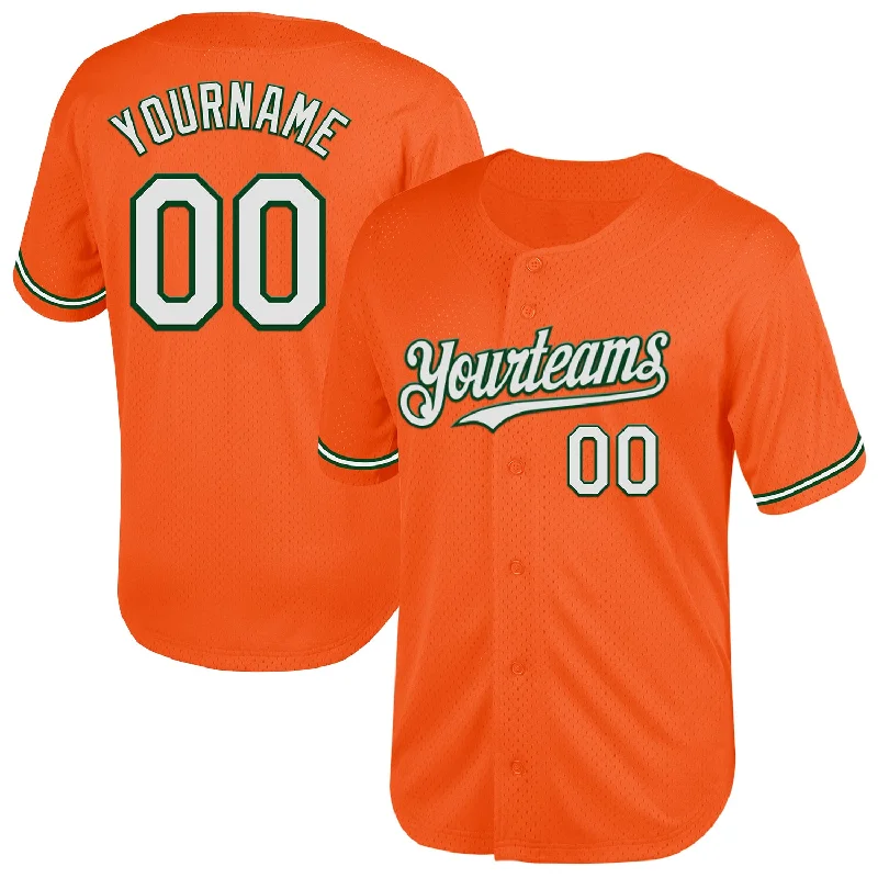 Baseball Jersey With Custom Name & Number-Custom Orange White-Green Mesh Authentic Throwback Baseball Jersey