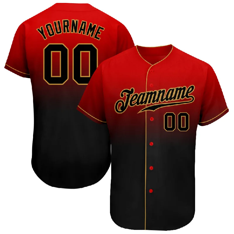 Baseball Jersey For Special Event Promotions-Custom Red Black-Old Gold Authentic Fade Fashion Baseball Jersey