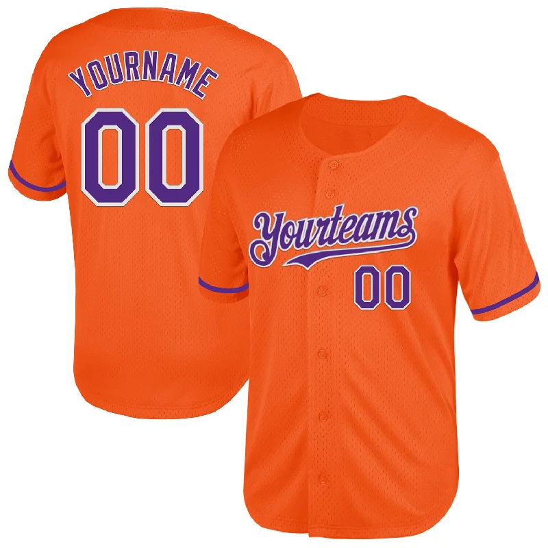 Personalized Baseball Jersey For School Leagues-Custom Orange Purple-White Mesh Authentic Throwback Baseball Jersey