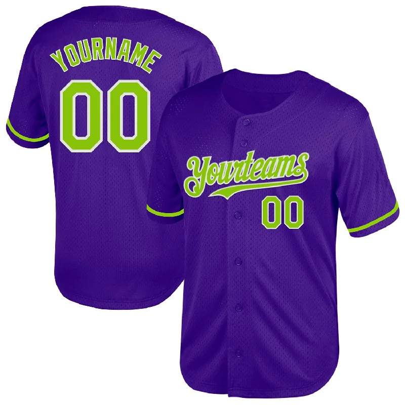 Custom Baseball Jersey For Fanatics & Enthusiasts-Custom Purple Neon Green-White Mesh Authentic Throwback Baseball Jersey