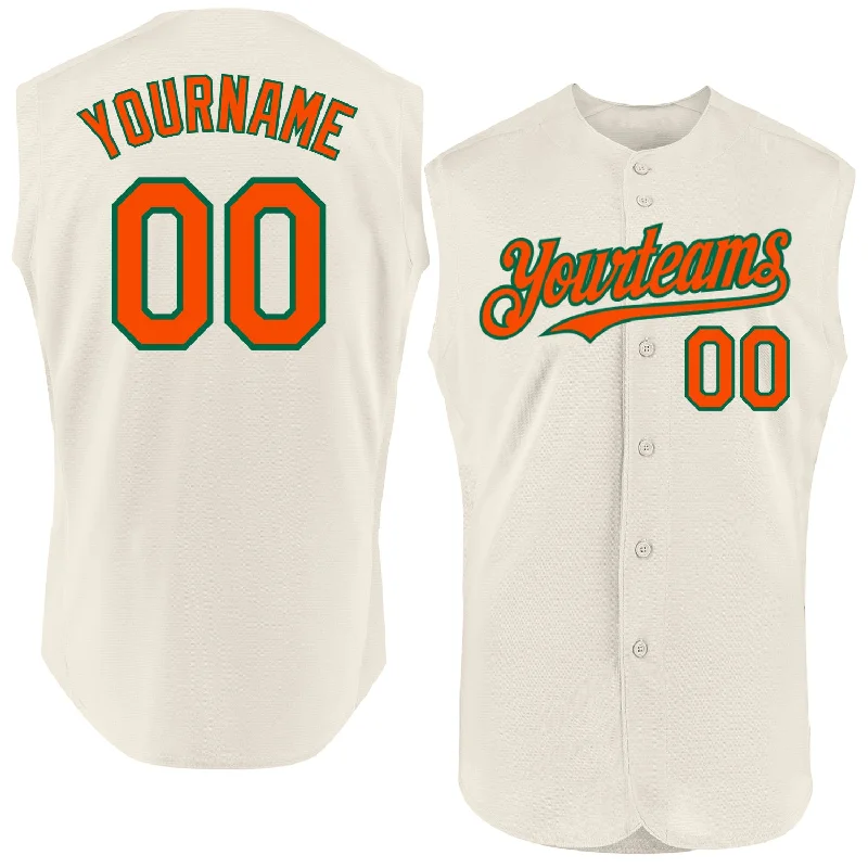 Custom Baseball Jersey For Custom Fan Orders-Custom Cream Orange-Kelly Green Authentic Sleeveless Baseball Jersey