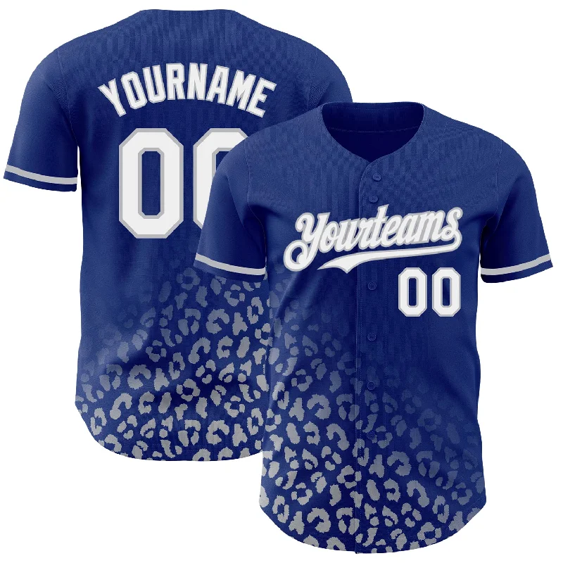 Personalized Baseball Jersey For Team Gifts-Custom Royal White-Gray 3D Pattern Design Leopard Print Fade Fashion Authentic Baseball Jersey