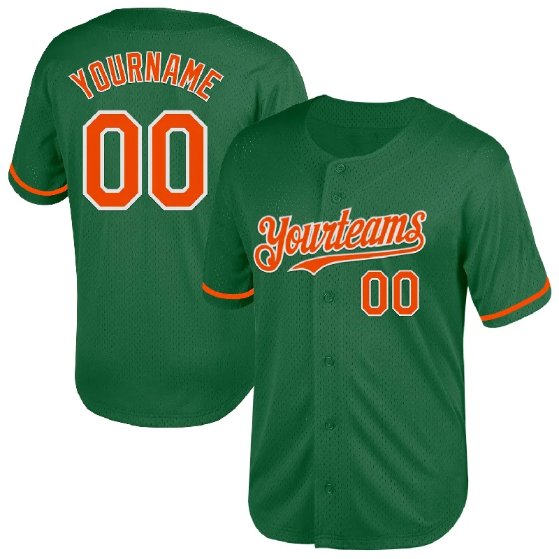 Custom Baseball Jersey For Women-Custom Kelly Green Orange-White Mesh Authentic Throwback Baseball Jersey