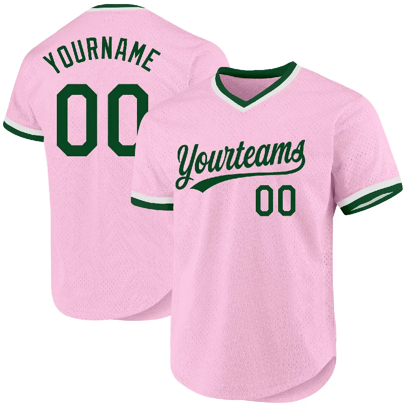 Personalized Baseball Jersey For Exclusive Team Merchandise-Custom Light Pink Green-White Authentic Throwback Baseball Jersey