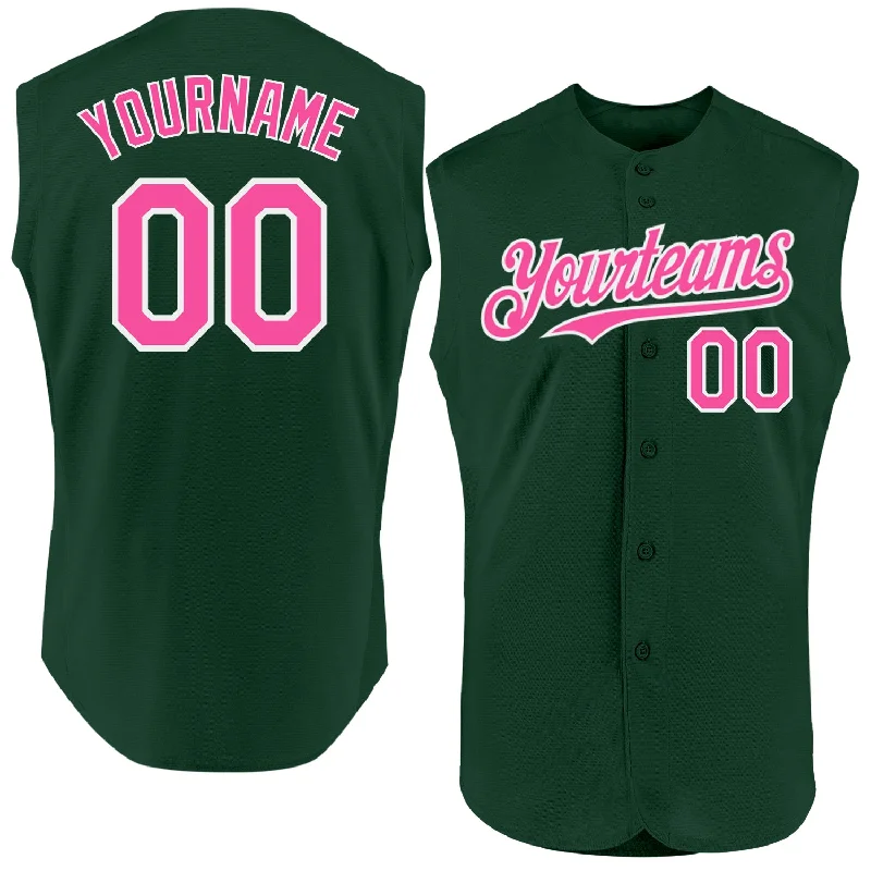 Baseball Jersey For Team Gifts-Custom Green Pink-White Authentic Sleeveless Baseball Jersey