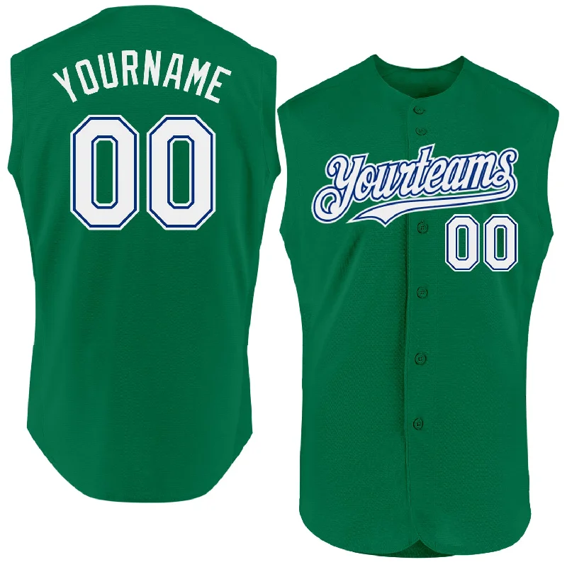 Custom Baseball Jersey For Exclusive School Events-Custom Kelly Green White-Royal Authentic Sleeveless Baseball Jersey