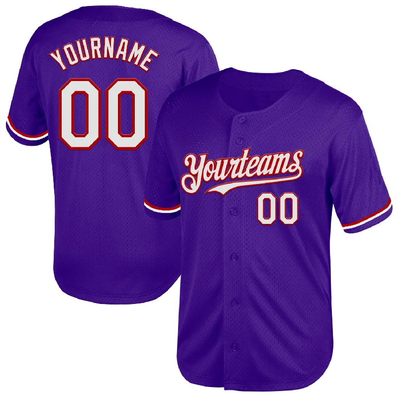 Baseball Jersey For Major League Teams-Custom Purple White-Red Mesh Authentic Throwback Baseball Jersey