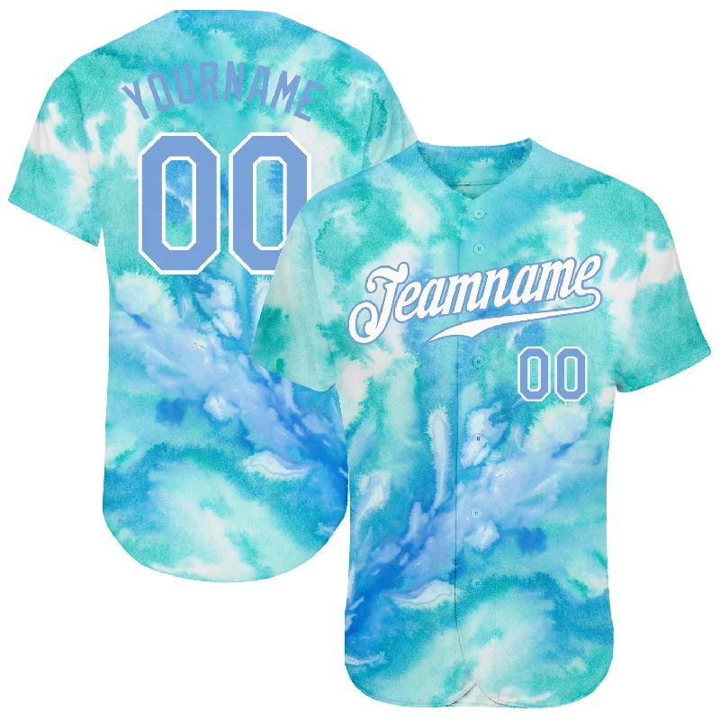 Baseball Jersey For Event-Based Customization-Custom Tie Dye Light Blue-White 3D Authentic Baseball Jersey