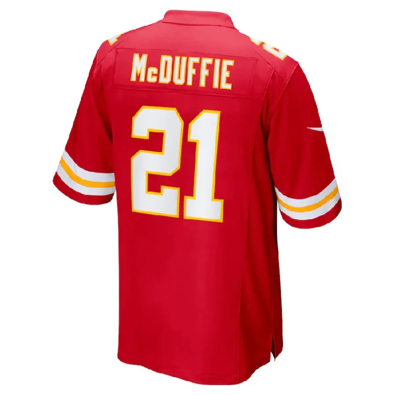 Custom Rugby Jersey For Team Fundraisers-KC.Chiefs #21 Trent McDuffie Red 2022 Draft First Round Pick Game Jersey Stitched American Football Jerseys