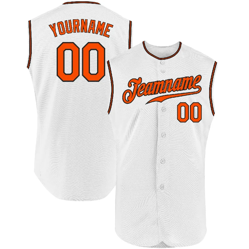 Custom Baseball Jersey For Limited Edition Designs-Custom White Orange-Black Authentic Sleeveless Baseball Jersey