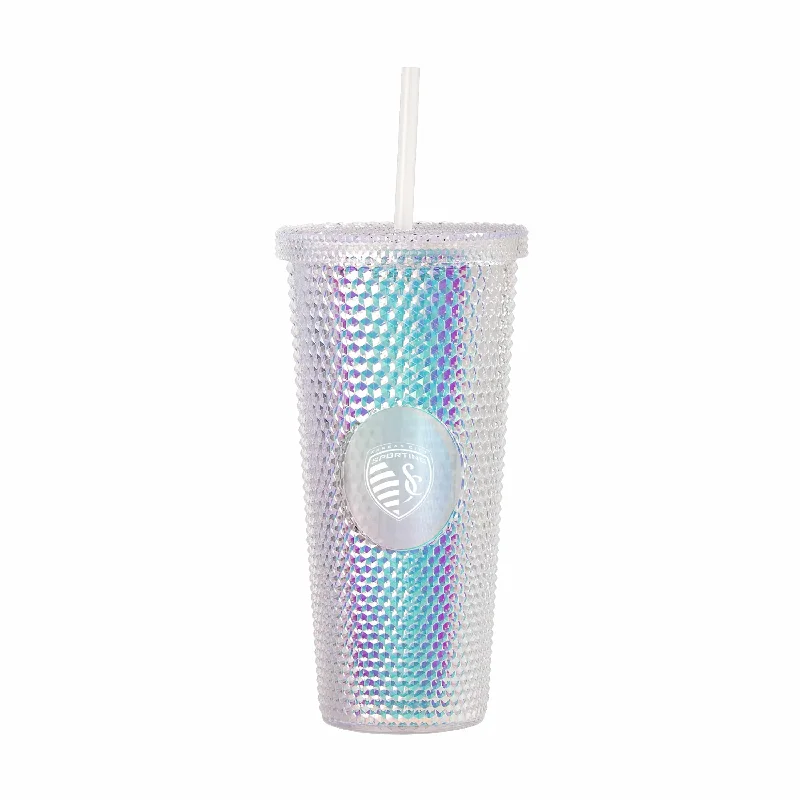 Custom Team Mug For Sponsor Loyalty-Sporting Kansas City 24oz Iridescent Studded Tumbler