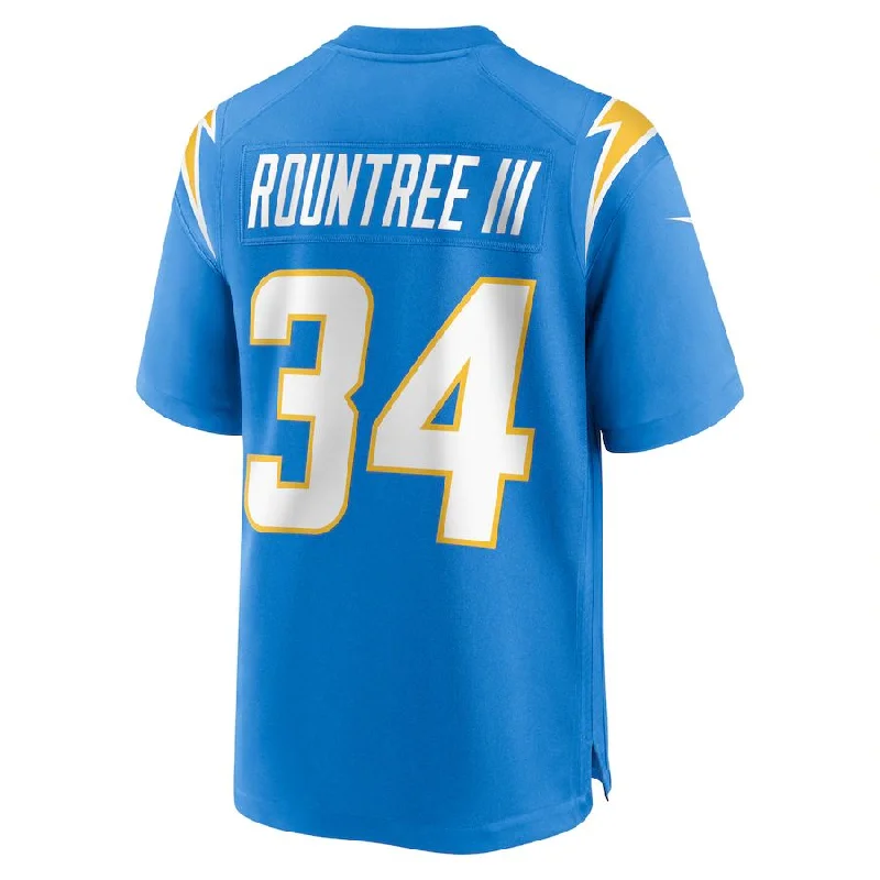 Rugby Jersey With Player Numbers & Logos-LA.Chargers #34 Larry Rountree III Powder Blue Player Game Jersey Stitched American Football Jerseys