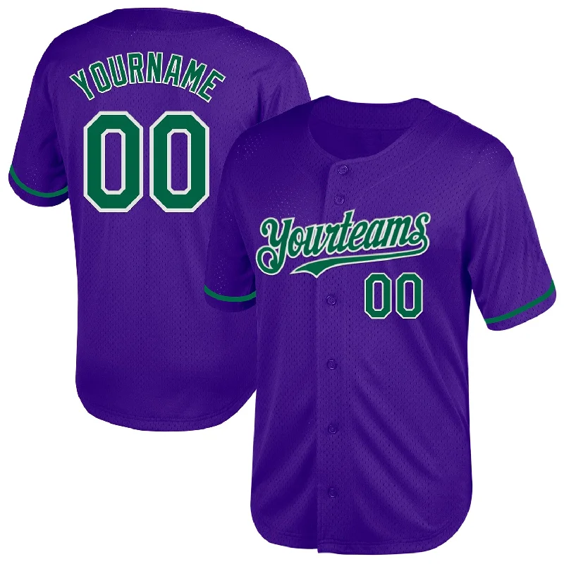 Personalized Baseball Jersey For Player & Family-Custom Purple Kelly Green-White Mesh Authentic Throwback Baseball Jersey