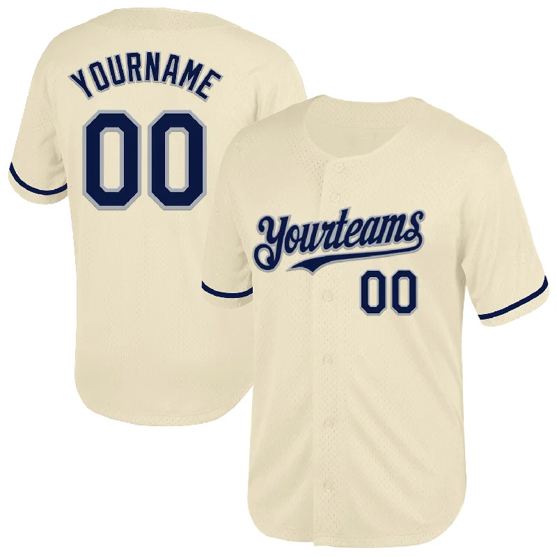 Personalized Baseball Jersey For Player Celebrations-Custom Cream Navy-Gray Mesh Authentic Throwback Baseball Jersey