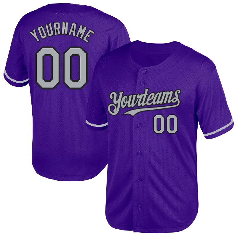 Personalized Baseball Jersey For Special Occasion Gifts-Custom Purple Gray-Black Mesh Authentic Throwback Baseball Jersey