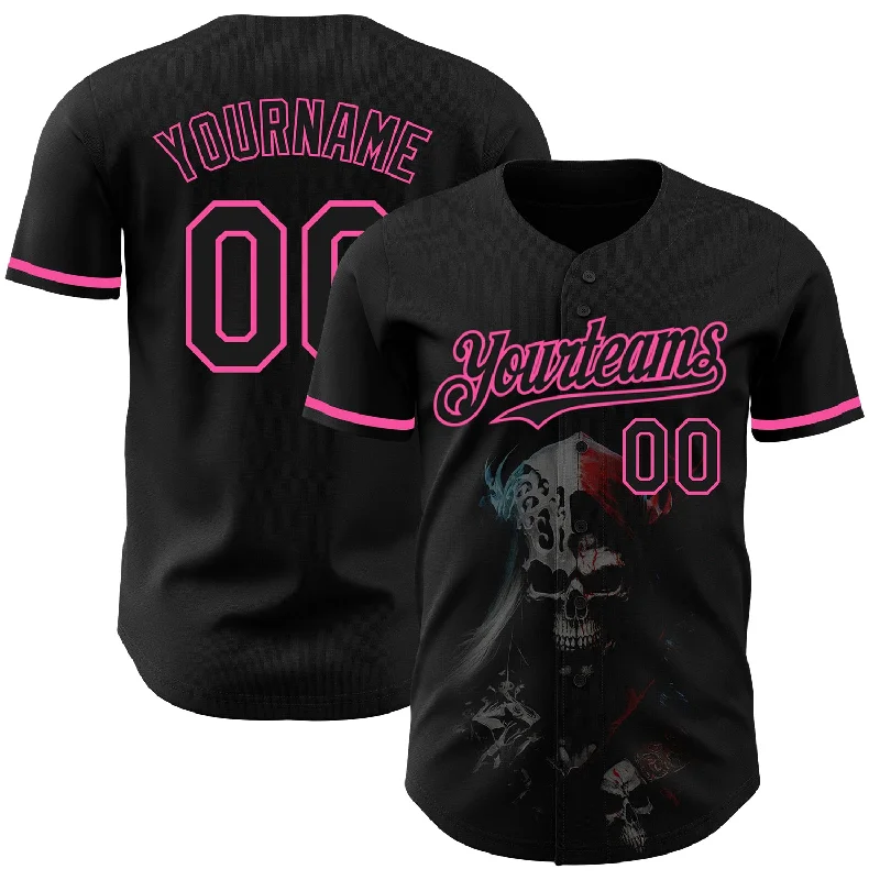 Custom Baseball Jersey For Baseball Fans Clubs-Custom Black Pink 3D Skull Fashion Authentic Baseball Jersey