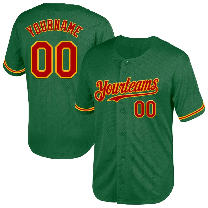 Custom Baseball Jersey For Team Competitions-Custom Kelly Green Red-Gold Mesh Authentic Throwback Baseball Jersey