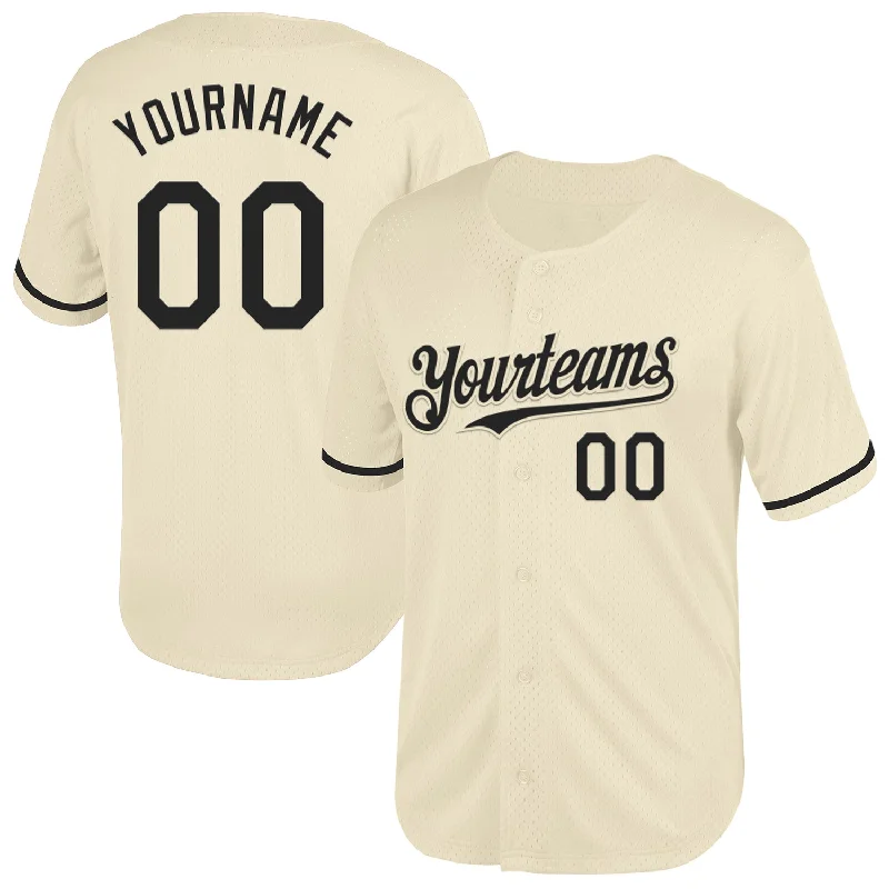 Baseball Jersey For Special Teams Events-Custom Cream Black Mesh Authentic Throwback Baseball Jersey