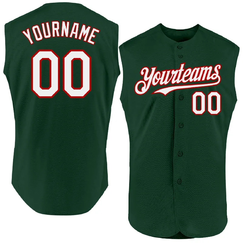 Personalized Baseball Jersey For College Teams-Custom Green White-Red Authentic Sleeveless Baseball Jersey