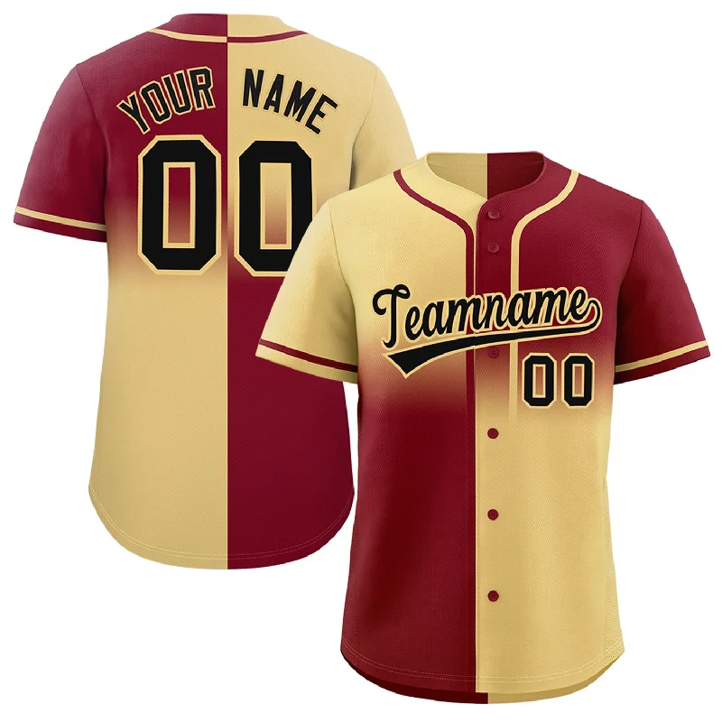 Personalized Baseball Jersey For School Spirit-Custom Crimson Khaki Personalized Symmetrical Gradient Design Authentic Baseball Jersey