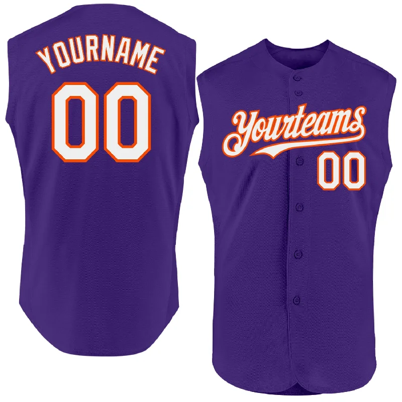 Custom Baseball Jersey For High School Teams-Custom Purple White-Orange Authentic Sleeveless Baseball Jersey