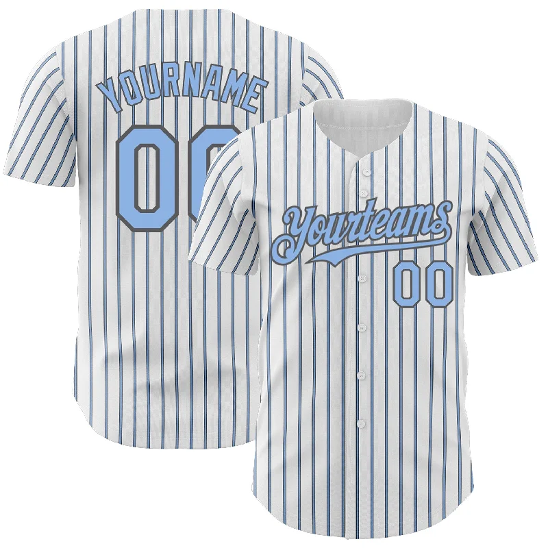 Custom Baseball Jersey For Fanatics & Enthusiasts-Custom White (Steel Gray Light Blue Pinstripe) Light Blue-Steel Gray Authentic Baseball Jersey