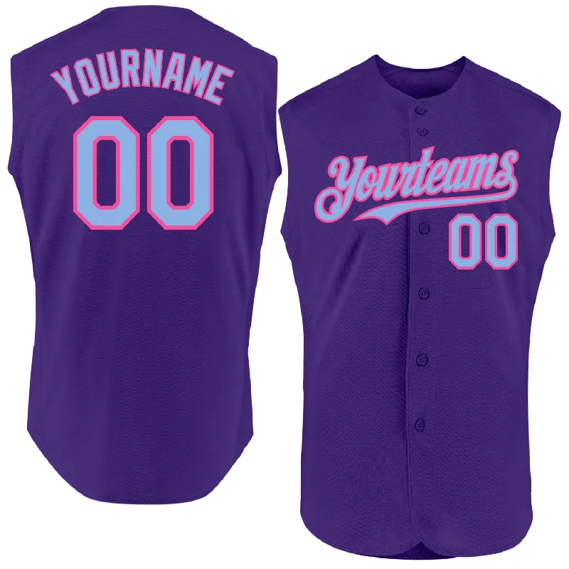 Personalized Baseball Jersey For Group Celebrations-Custom Purple Light Blue-Pink Authentic Sleeveless Baseball Jersey