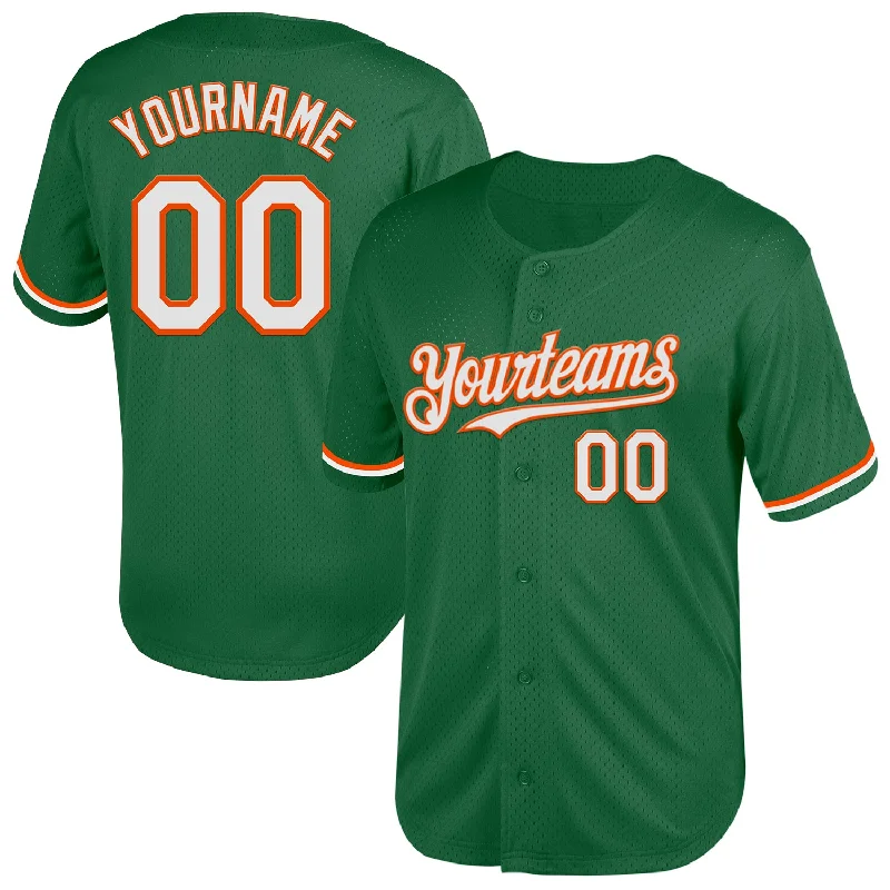 Custom Baseball Jersey For Sports & Team Loyalty-Custom Kelly Green White-Orange Mesh Authentic Throwback Baseball Jersey