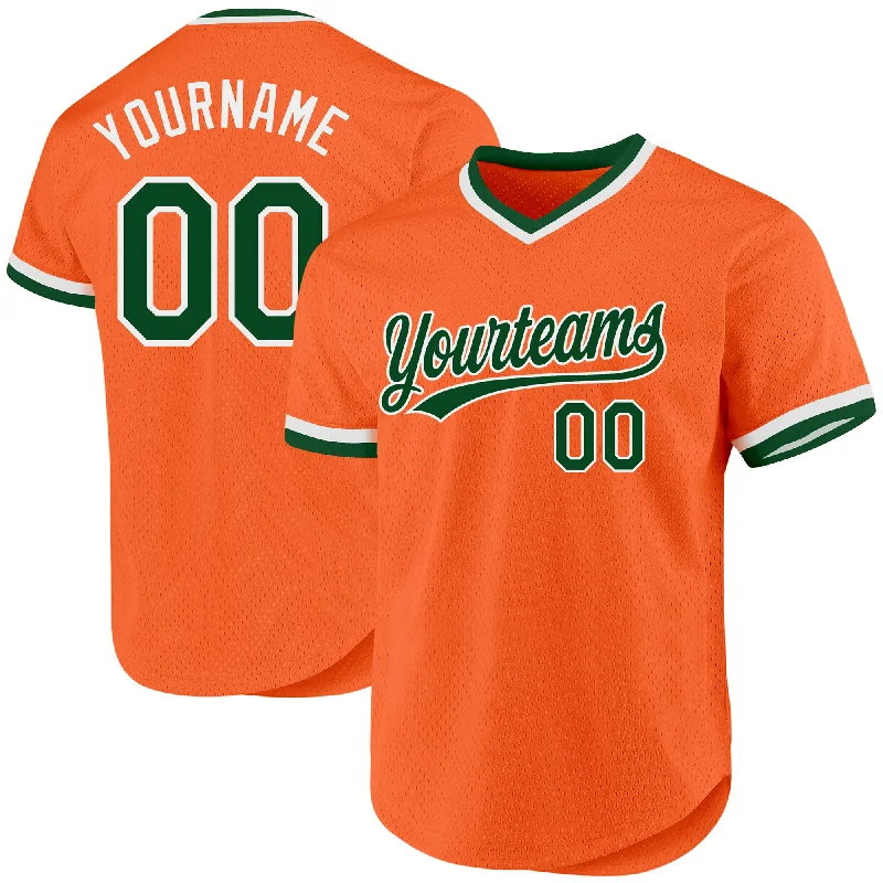 Baseball Jersey For High School Tournaments-Custom Orange Green-White Authentic Throwback Baseball Jersey