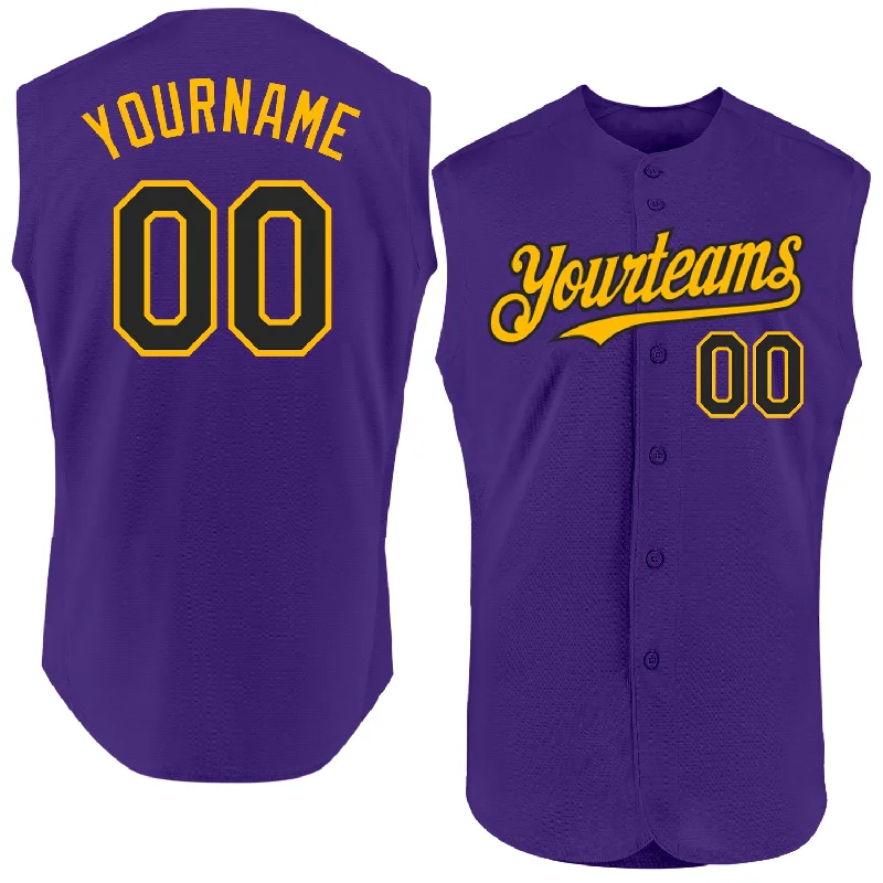 Personalized Baseball Jersey For Team Memorable Moments-Custom Purple Black-Gold Authentic Sleeveless Baseball Jersey