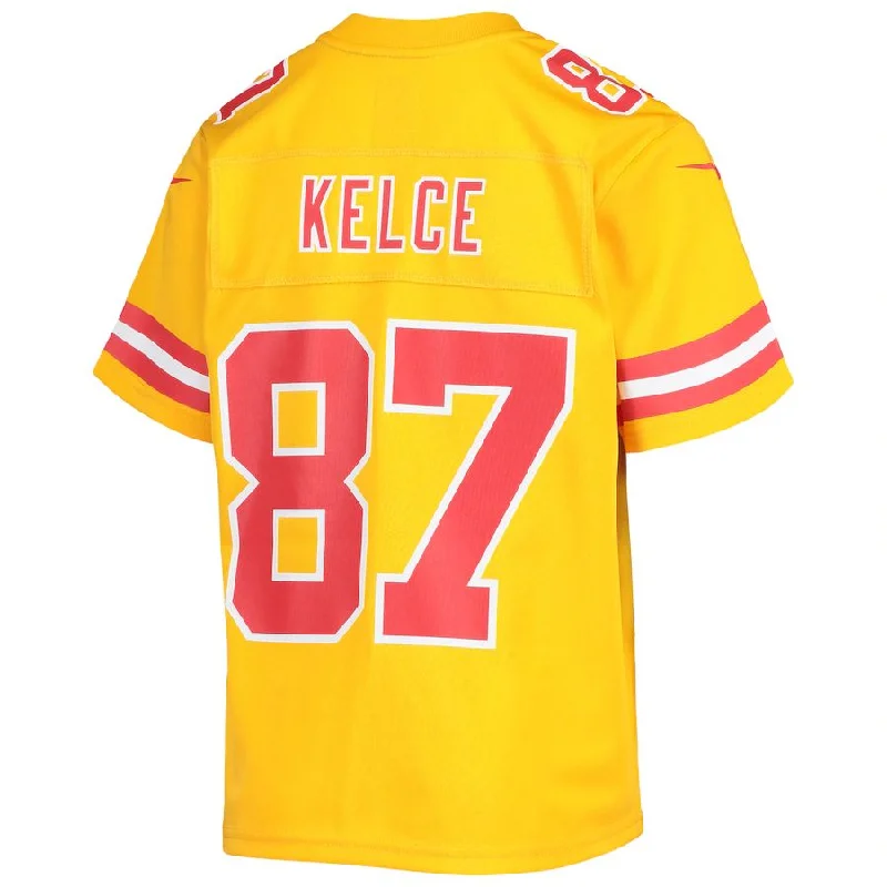 Custom Rugby Jersey With Text & Logo-KC.Chiefs #87 Travis Kelce Gold Inverted Team Game Jersey Stitched American Football Jerseys