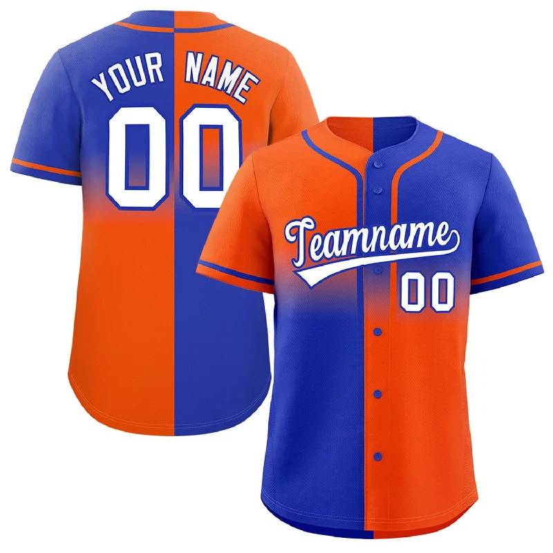 Personalized Baseball Jersey For Special Occasion Gifts-Custom Royal Orange Personalized Symmetrical Gradient Design Authentic Baseball Jersey