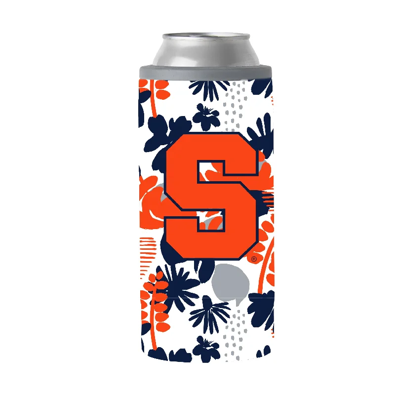 Custom Team Mug For Corporate Events-Syracuse 12oz Floral Slim Can Coolie