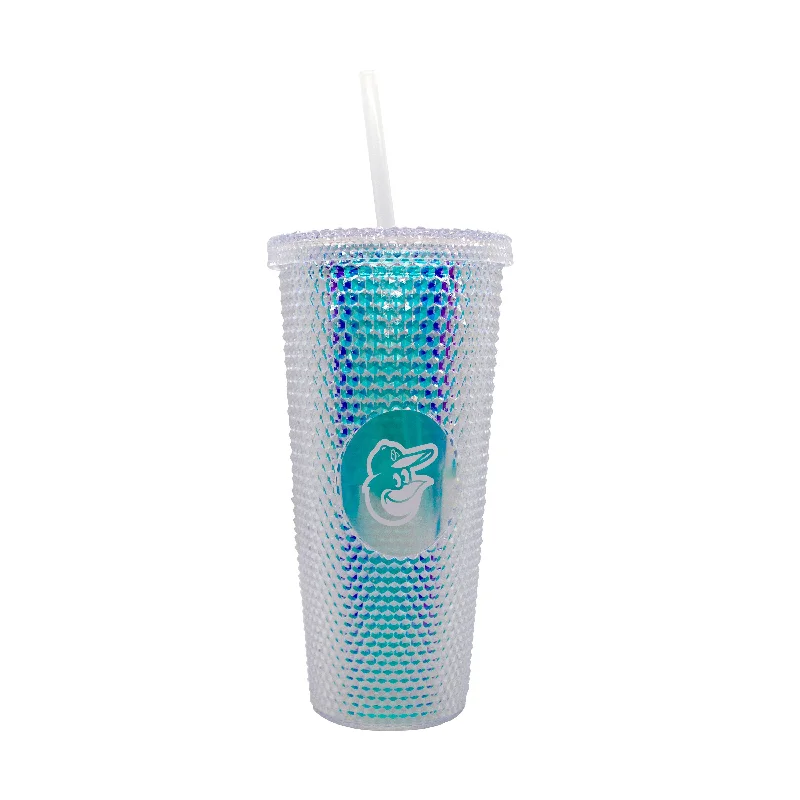 Personalized Team Mug For Professional Teams-Baltimore Orioles 24oz Iridescent Studded Tumbler