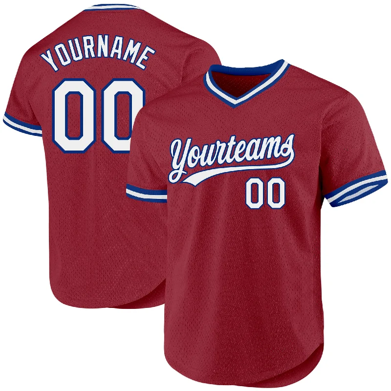 Personalized Baseball Jersey For College Teams-Custom Maroon White-Royal Authentic Throwback Baseball Jersey