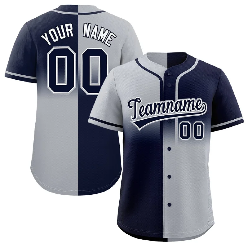 Personalized Baseball Jersey For Birthday Gifts-Custom Navy Gray Personalized Symmetrical Gradient Design Authentic Baseball Jersey