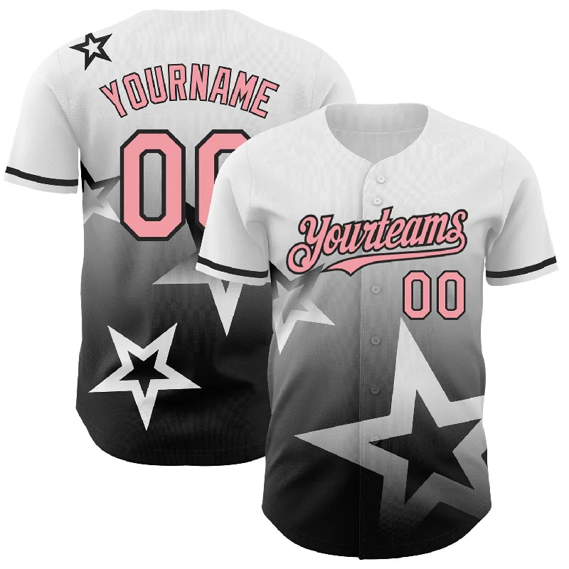 Baseball Jersey With Custom Colors-Custom White Medium Pink-Black 3D Pattern Design Gradient Style Twinkle Star Authentic Baseball Jersey