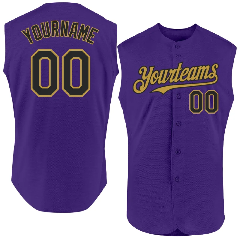 Personalized Baseball Jersey For Official Recognition-Custom Purple Black-Old Gold Authentic Sleeveless Baseball Jersey