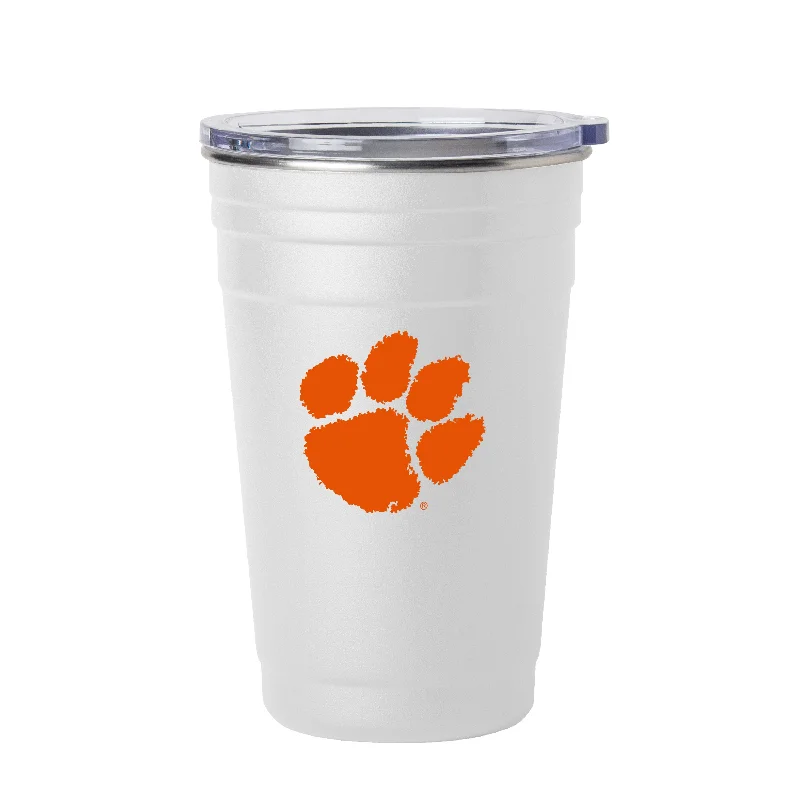 Team Mug With Logo & Text-Clemson White 22oz Flipside Stainless Cup