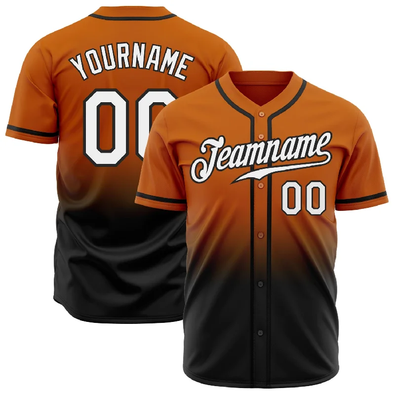 Personalized Baseball Jersey For Seasonal Fan Merchandise-Custom Texas Orange White-Black Authentic Fade Fashion Baseball Jersey