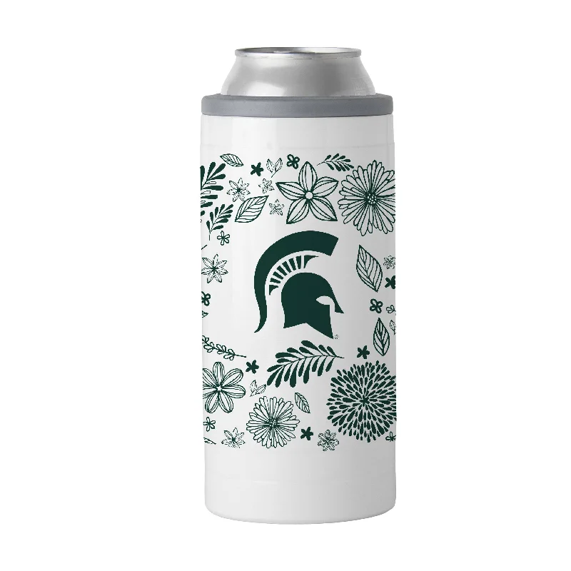 Custom Team Mug For Sporting Events-Michigan State 12oz Botanical Slim Can Coolie