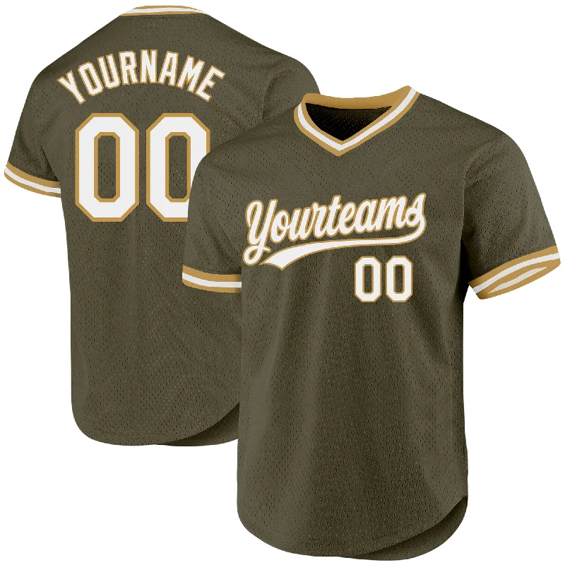 Custom Baseball Jersey For Children’s Teams-Custom Olive White-Old Gold Authentic Throwback Salute To Service Baseball Jersey