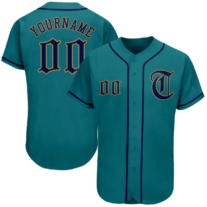 Personalized Baseball Jersey For Men-Custom Teal Navy-Old Gold Authentic Baseball Jersey