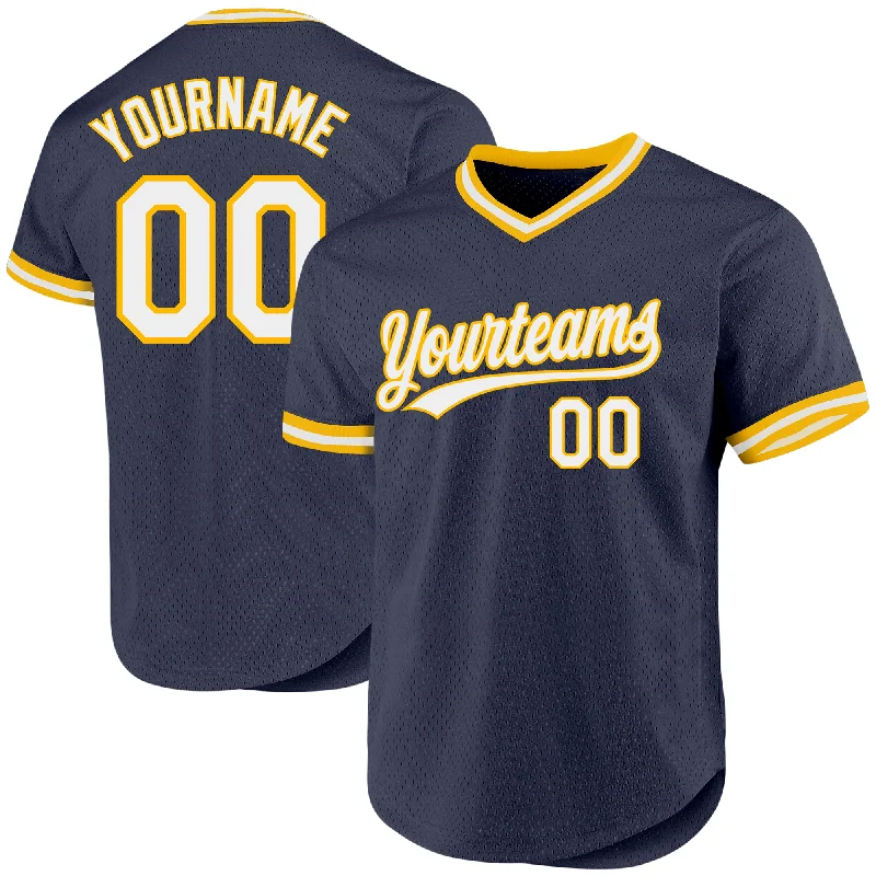 Custom Baseball Jersey For Custom Fan Orders-Custom Navy White-Gold Authentic Throwback Baseball Jersey