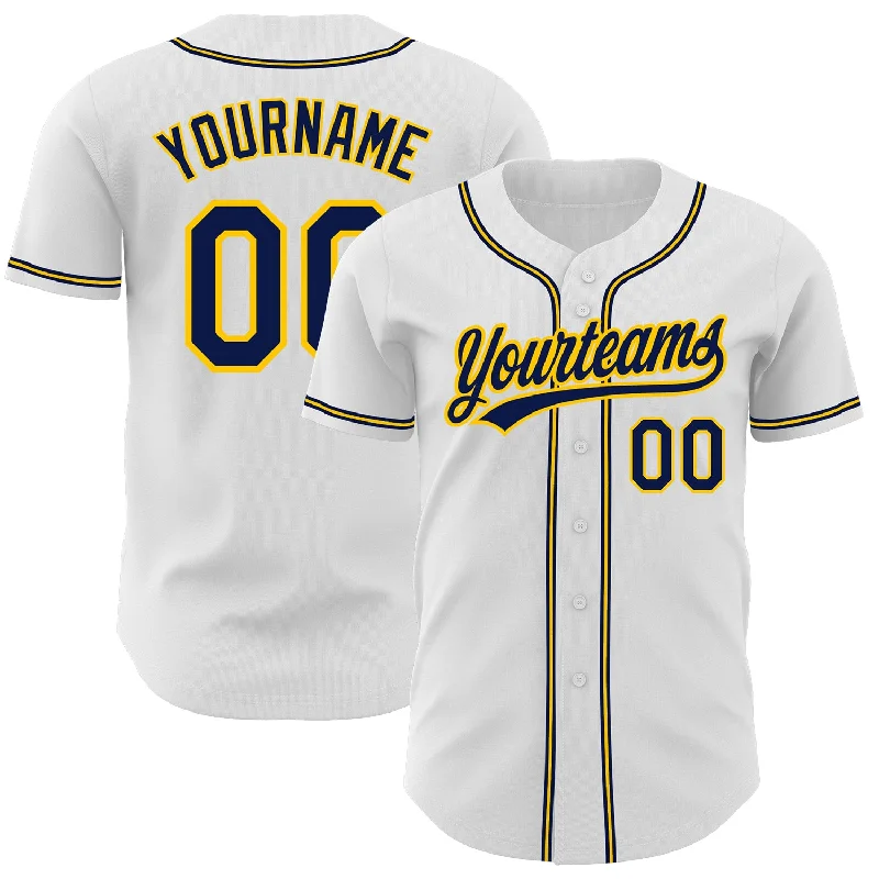 Custom Baseball Jersey For Fanatic Supporters-Custom White Navy-Gold Authentic Baseball Jersey