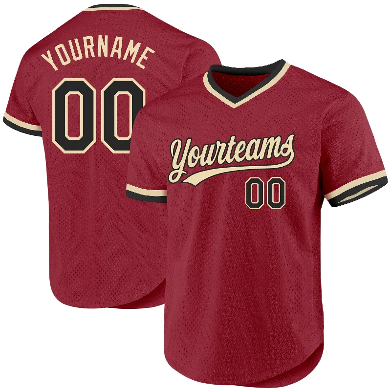 Personalized Baseball Jersey For Team-Custom Maroon Black-Cream Authentic Throwback Baseball Jersey