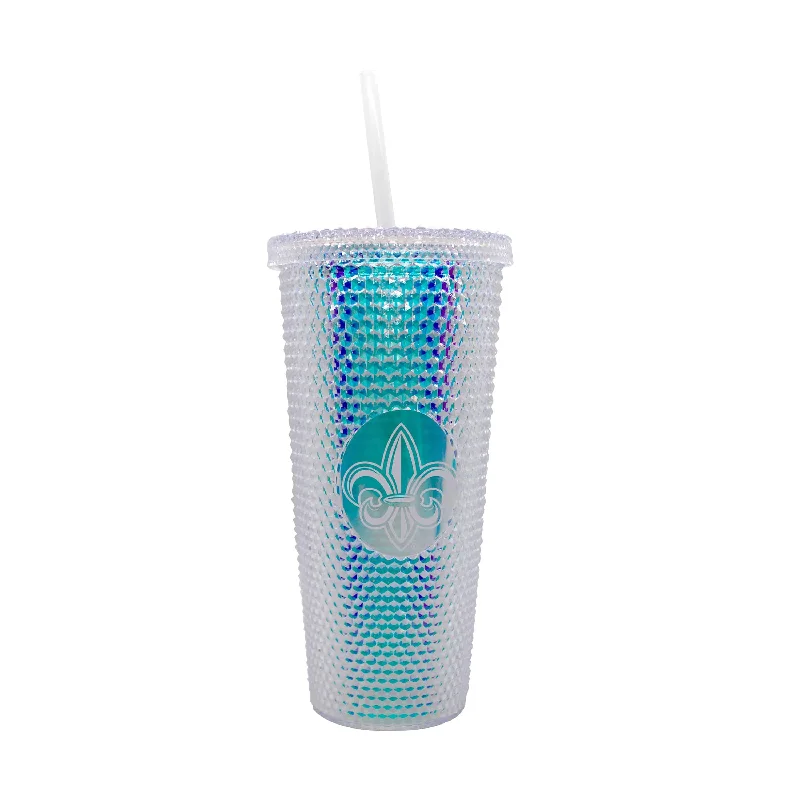 Personalized Team Mug For Team Events-Louisiana Lafayette 24oz Iridescent Studded Tumbler