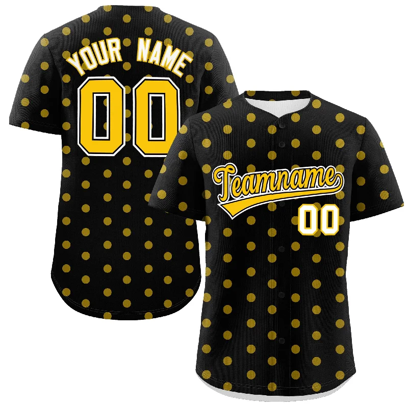 Baseball Jersey For Local Teams & Clubs-Custom Black Gold Personalized Polka Dot Graffiti Pattern Authentic Baseball Jersey